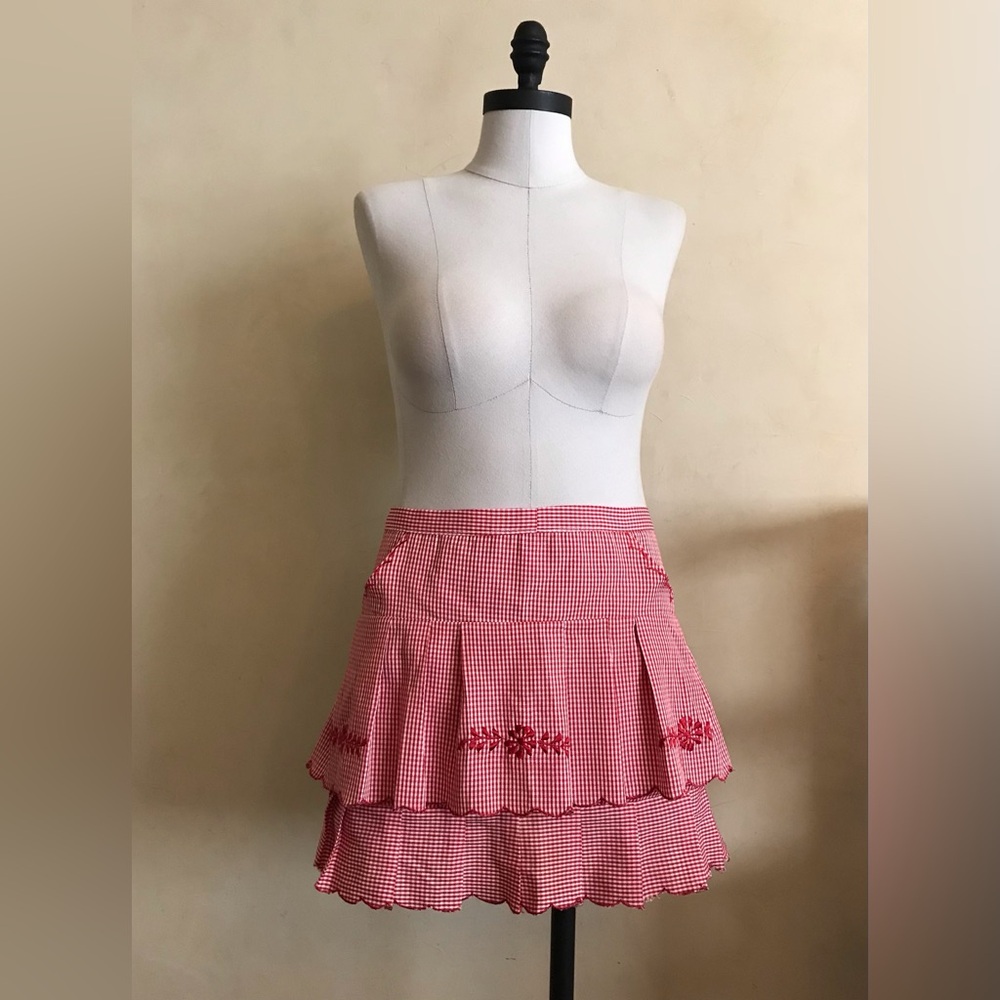 Vintage Red Gingham Pleated Apron